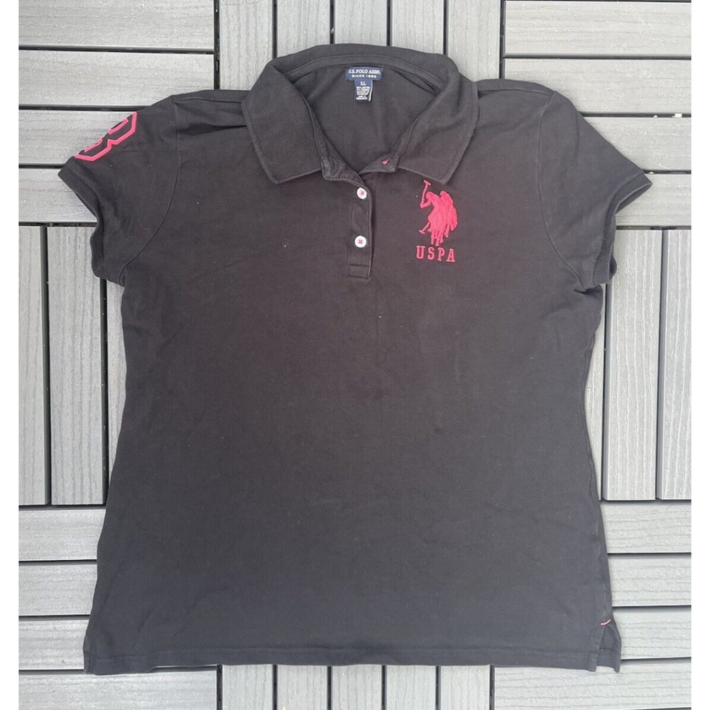 US Polo Black Woman’s Size XL Short Sleeve Button Shirt Big Pony